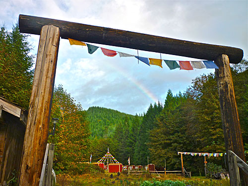 A rainbow over the Mandala Garden at the DRC